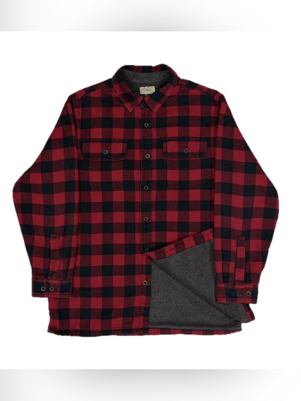LL Bean Red Black Buffalo Plaid Fleece Lined Flannel Shacket Women's‎ Medium